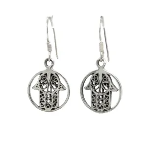 Hamsa Hand In Open Circle Earrings