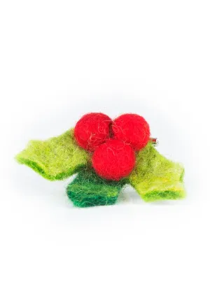 Hand Felted Holly Brooch