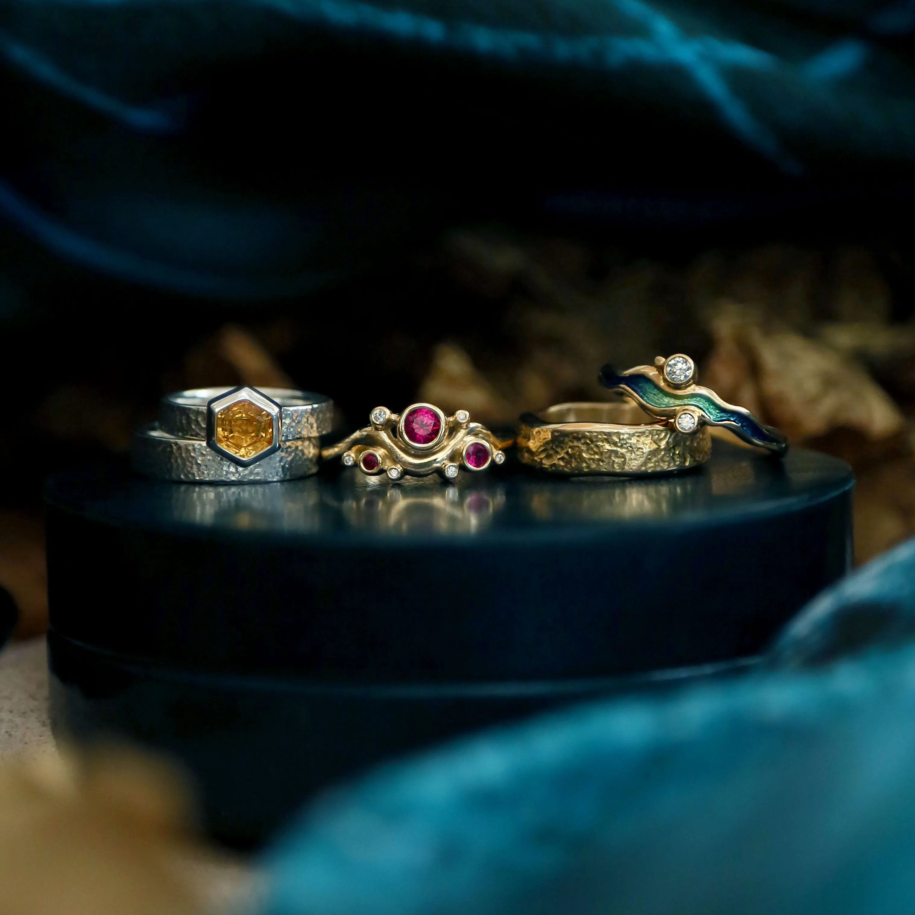 Honeycomb 8mm Citrine Ring Set in Sterling Silver
