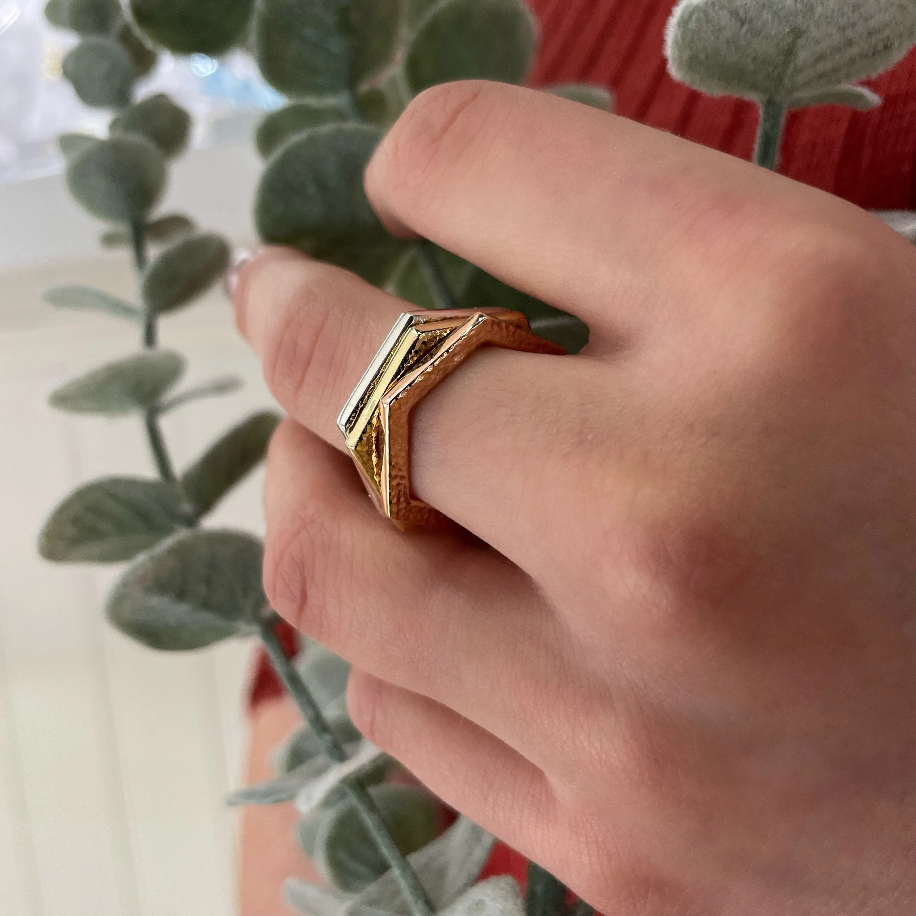 Honeycomb Hexagon Ring in 9ct Yellow Gold