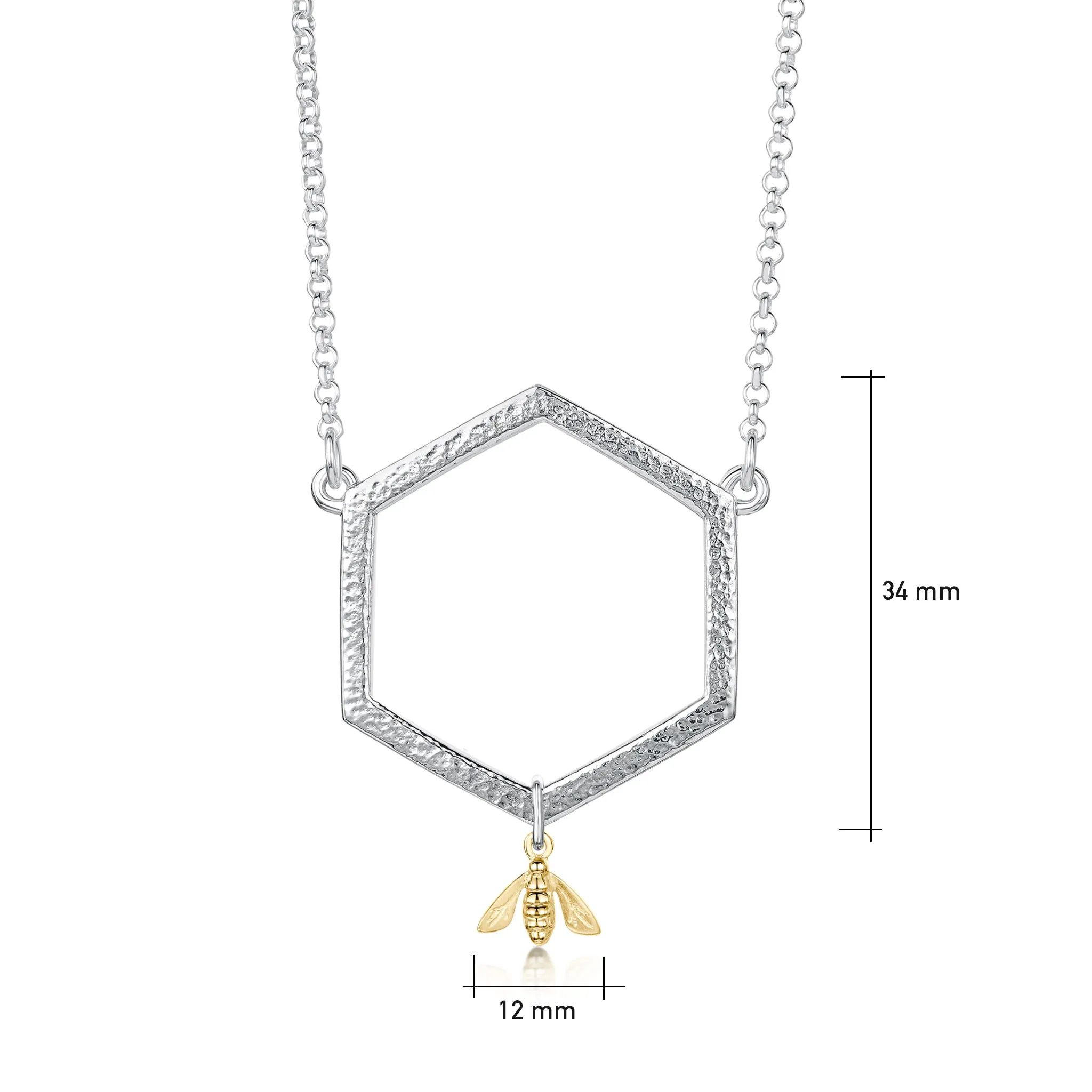Honeycomb Silver Dress Necklace with 9ct Yellow Gold Bee