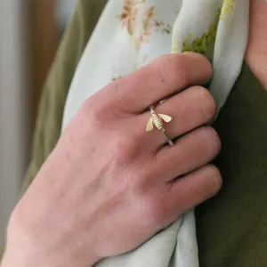 Honeycomb Silver Hexagon Ring with 9ct Yellow Gold Bee