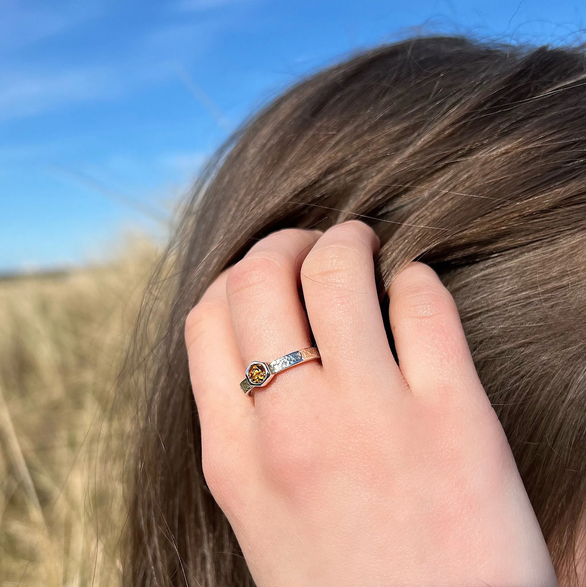 Honeycomb Silver Ring with 4mm Citrine