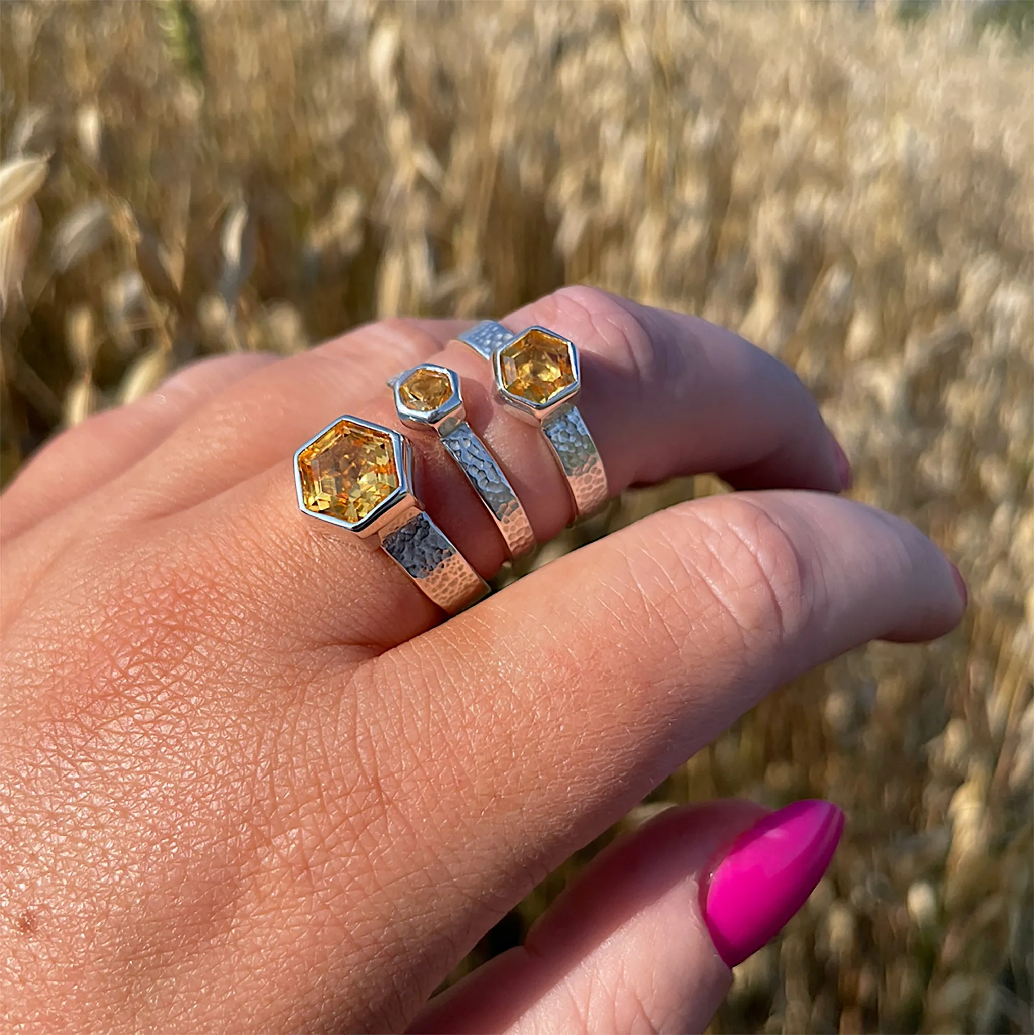 Honeycomb Silver Ring with 4mm Citrine