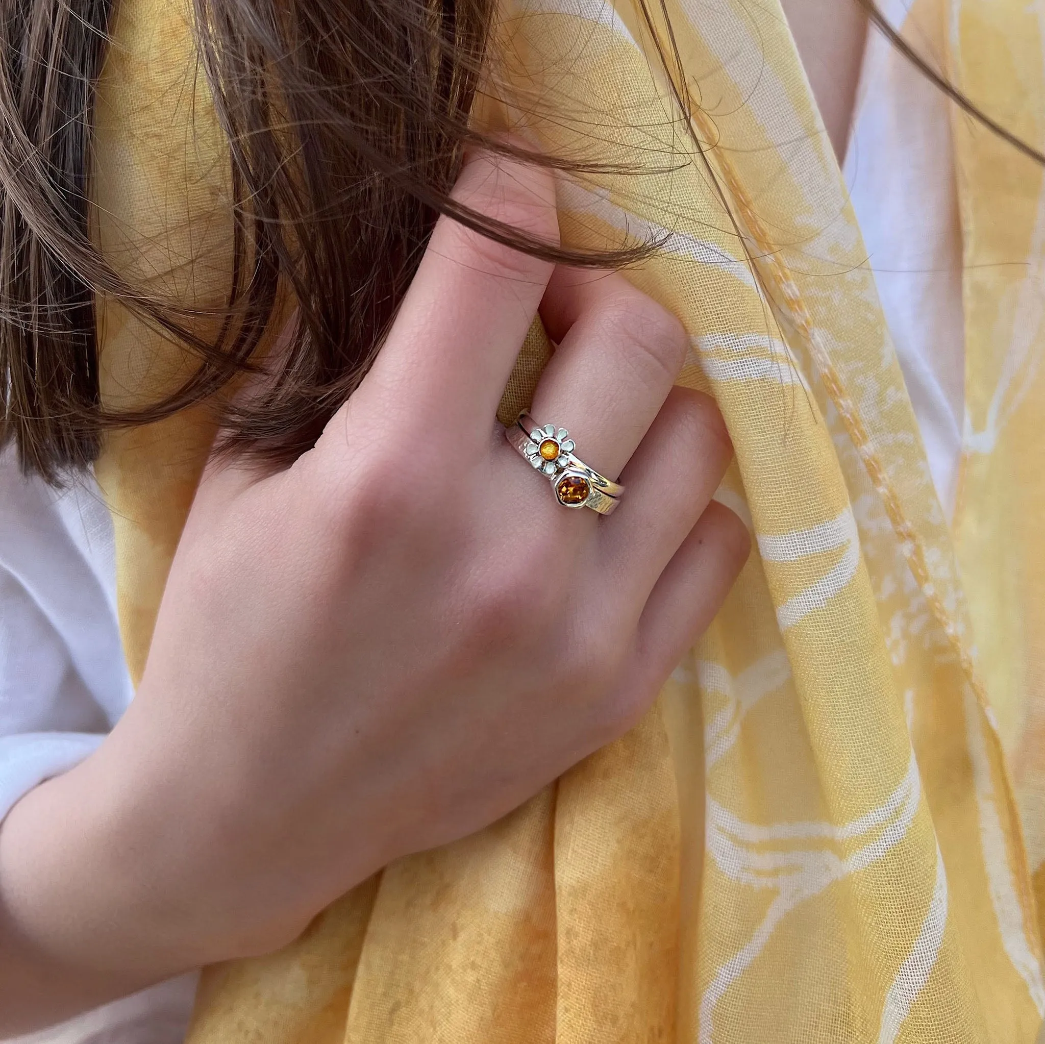 Honeycomb Silver Ring with 4mm Citrine