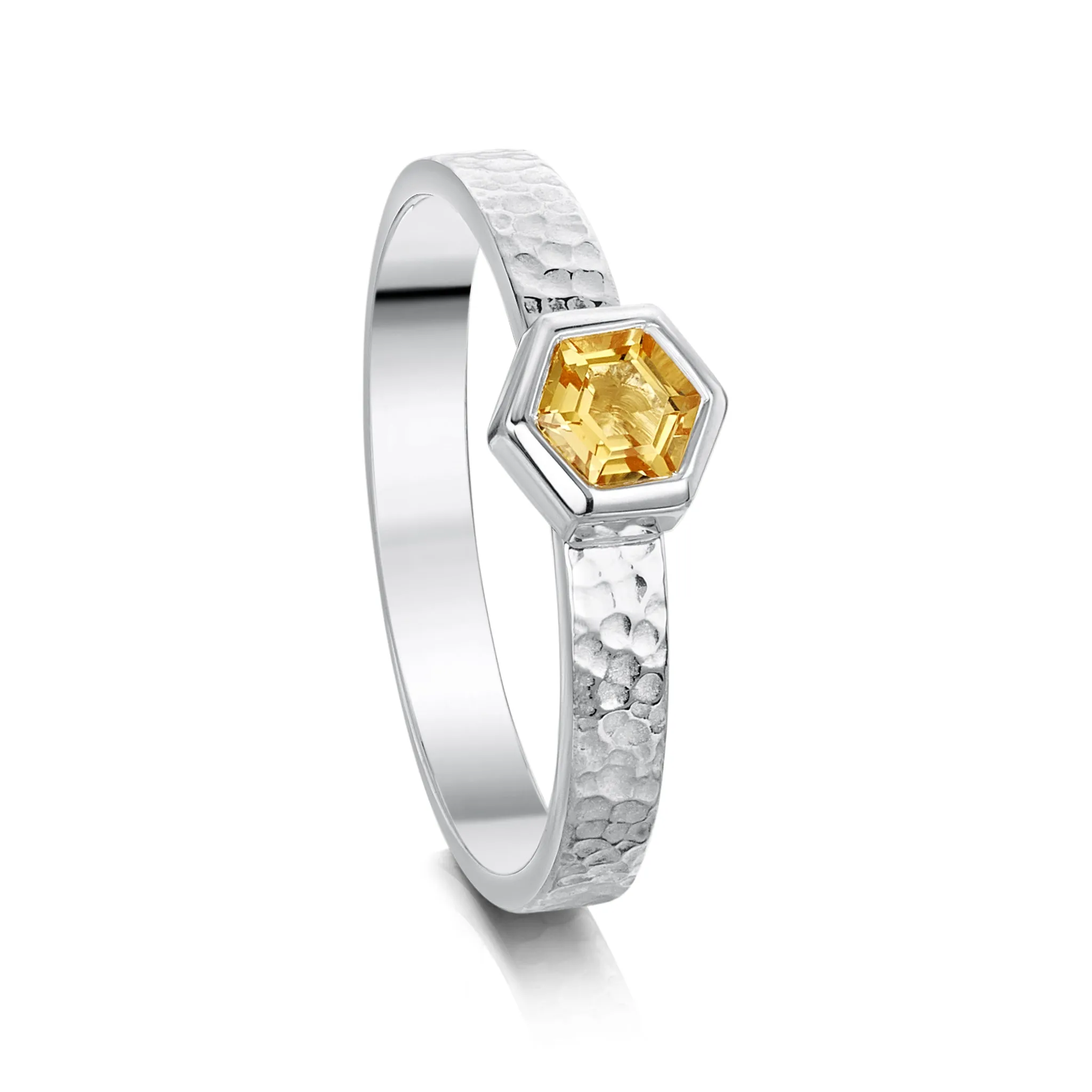 Honeycomb Silver Ring with 4mm Citrine