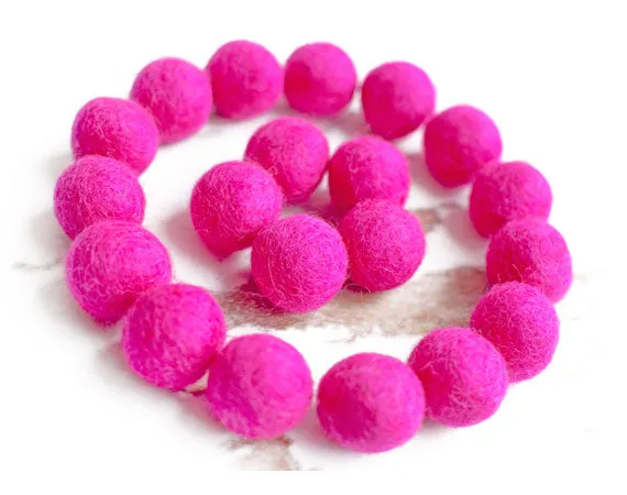 Hot Pink Felt Balls 2cm x20 Wool Pom Poms. Craft Supplies. Kids Decor Craft.