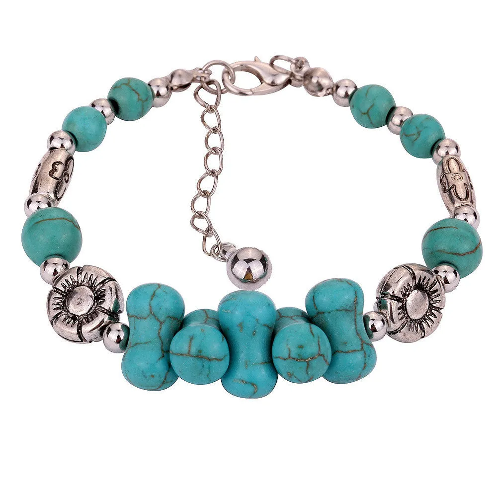 Hot sale fashion women's turquoise tibetan silver bracelet silver bangle bracelet vintage style