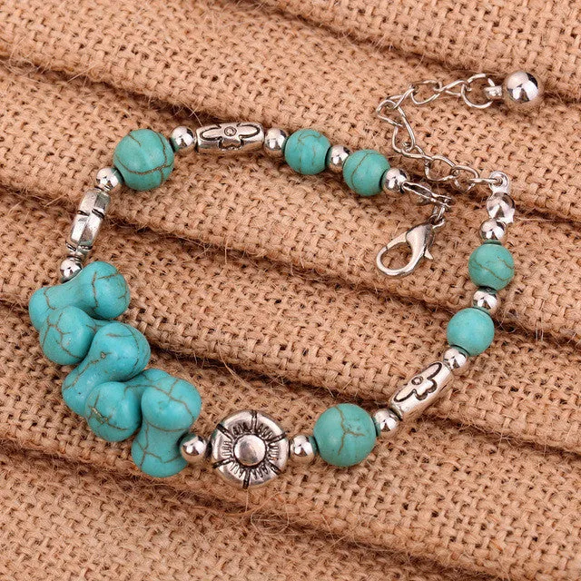 Hot sale fashion women's turquoise tibetan silver bracelet silver bangle bracelet vintage style