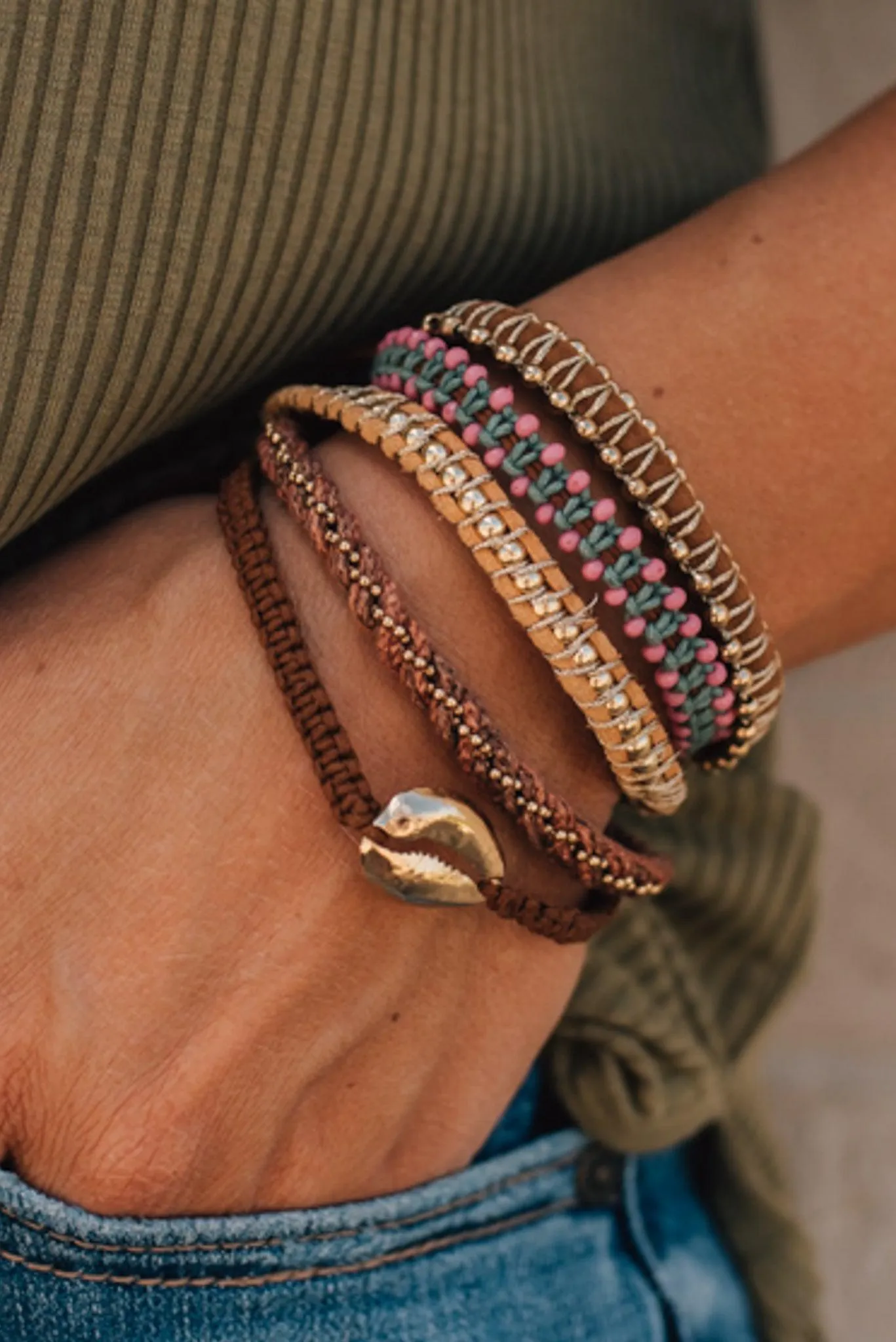 Individual Bead   Leather Layered Bracelets