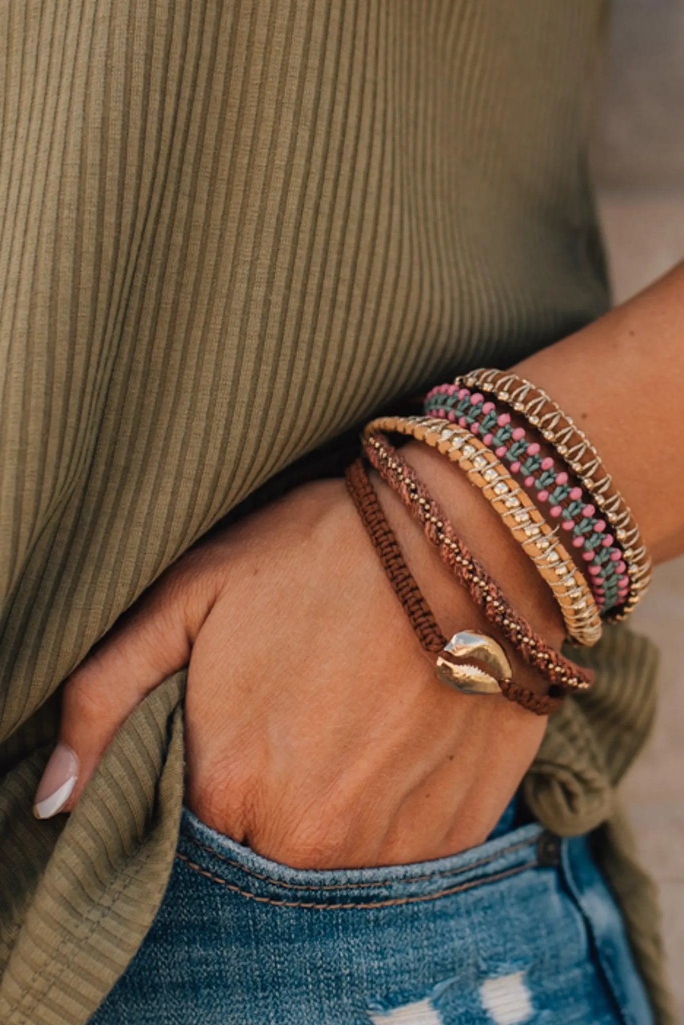 Individual Bead   Leather Layered Bracelets