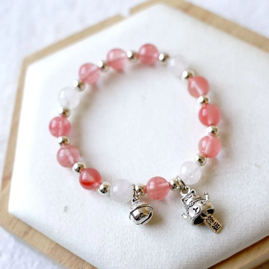 Japanese Style Lucky Cat  Crystal Beaded Bracelet Women