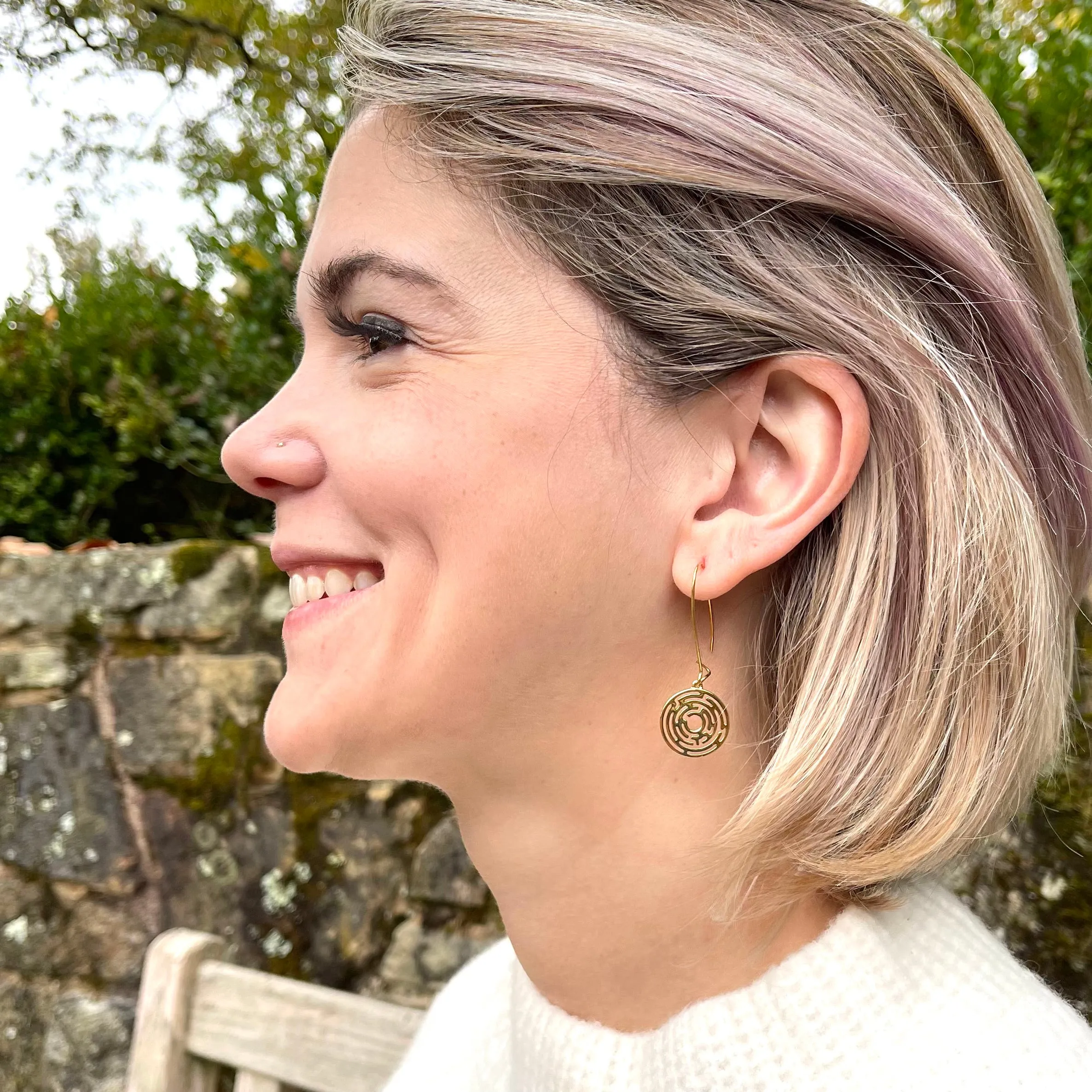 Labyrinth Petite Gold Long Wire Earrings