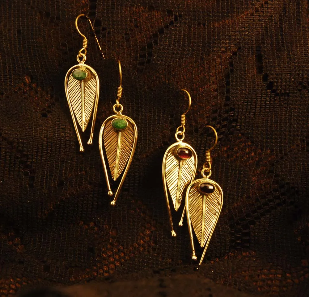 Leaf Drop earrings - Brass - Turquoise