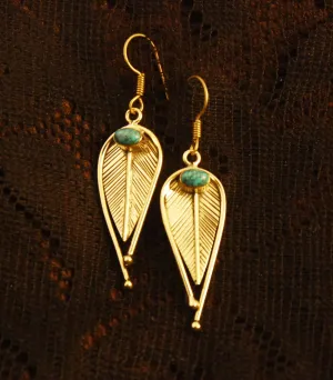 Leaf Drop earrings - Brass - Turquoise