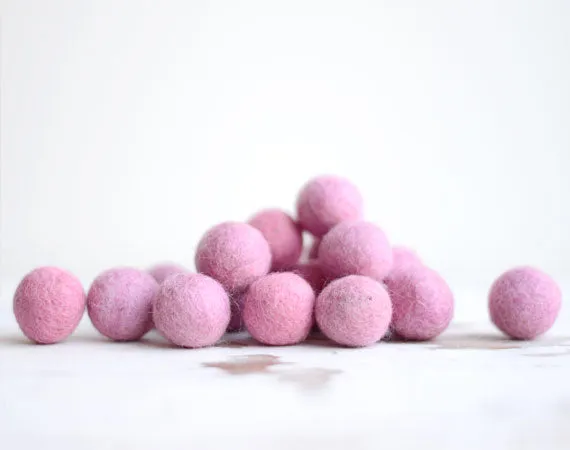 Light Pink Felt Balls 2cm x20 Wool Pom Poms. Craft Supplies. Kids Decor Craft.
