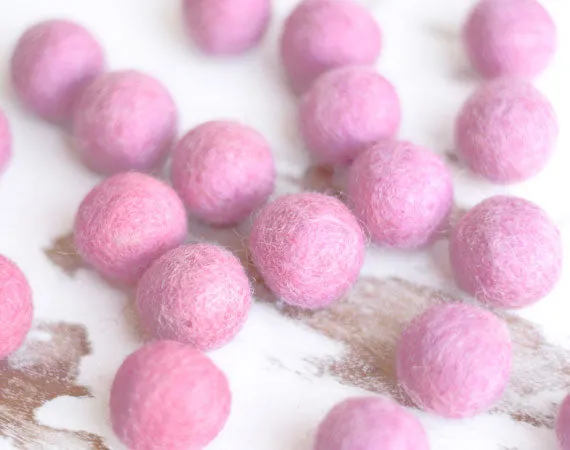 Light Pink Felt Balls 2cm x20 Wool Pom Poms. Craft Supplies. Kids Decor Craft.