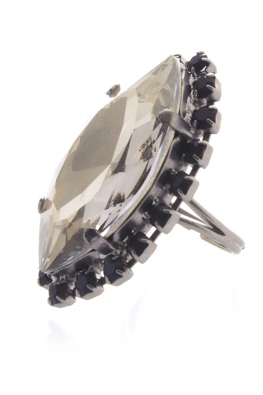 LK DESIGNS Gray Oval Crystal Ring