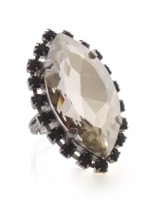 LK DESIGNS Gray Oval Crystal Ring