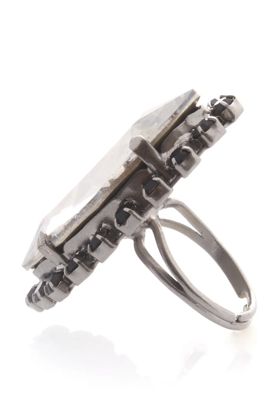 LK DESIGNS Gray Oval Crystal Ring