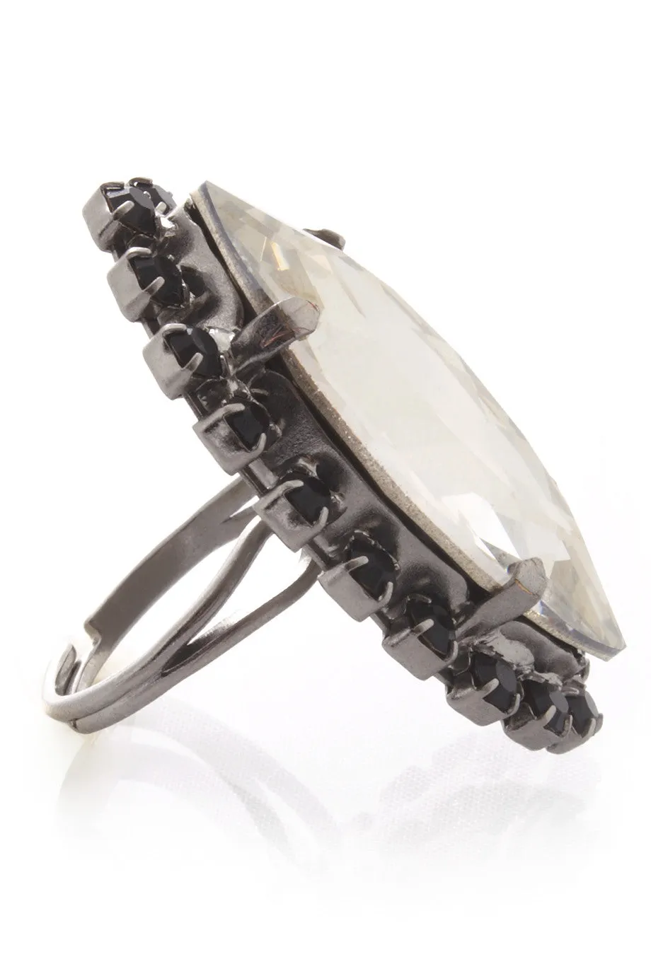 LK DESIGNS Gray Oval Crystal Ring