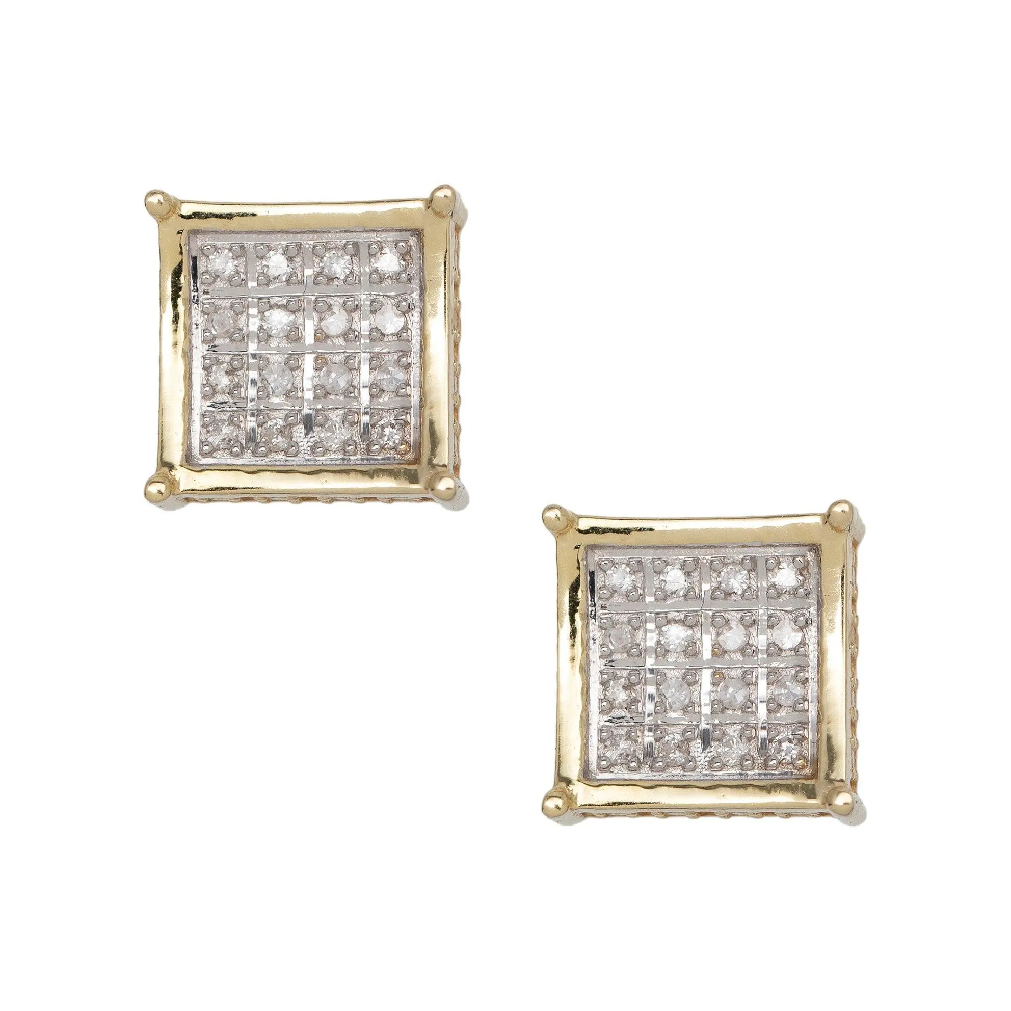 Men's Frame Square Micro-Pavé Diamond Stud Earrings 0.14ct 10K Yellow Gold