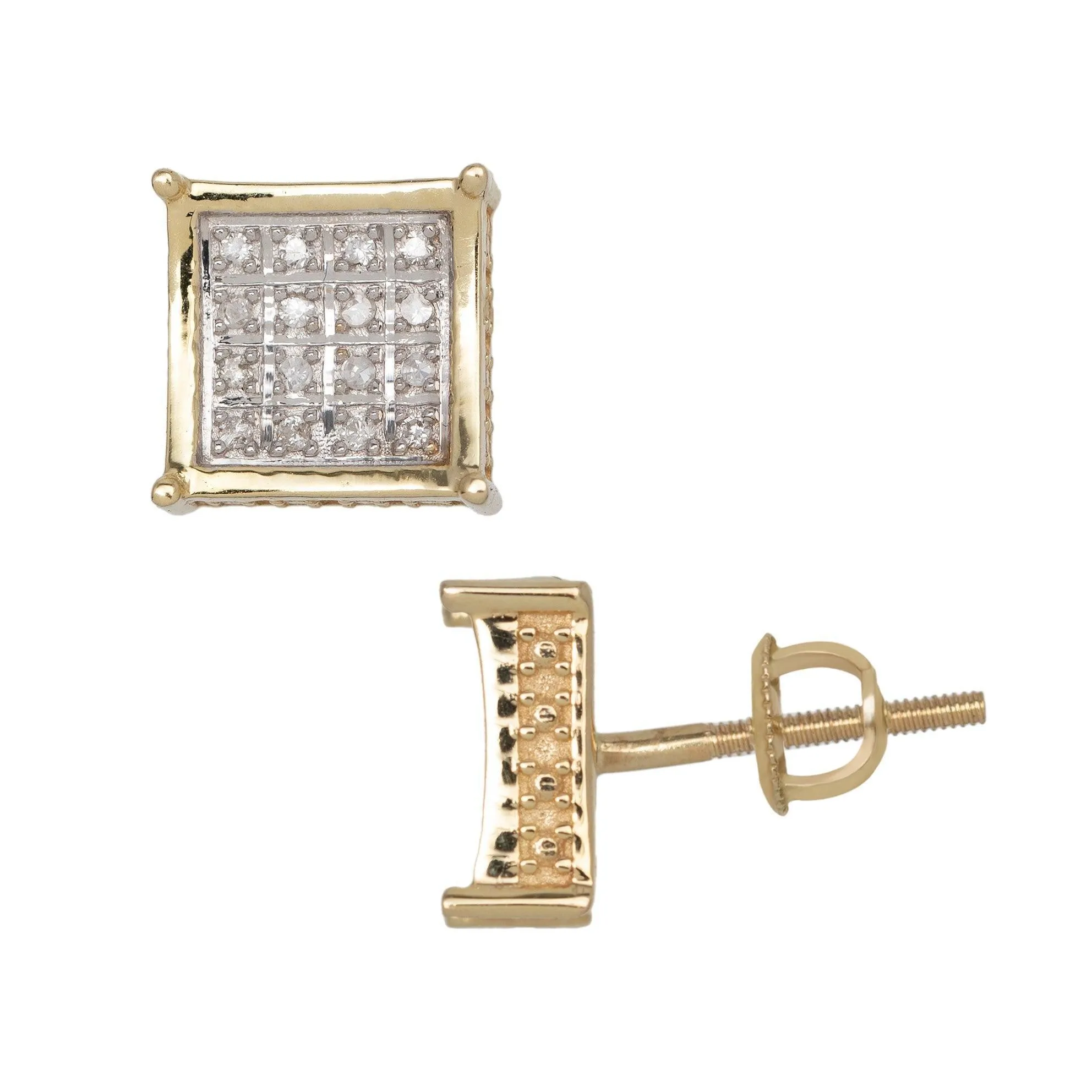 Men's Frame Square Micro-Pavé Diamond Stud Earrings 0.14ct 10K Yellow Gold