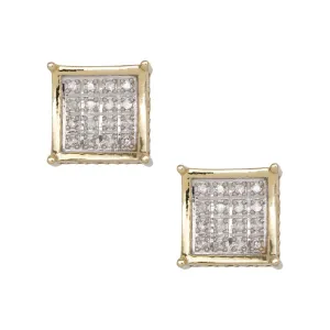 Men's Frame Square Micro-Pavé Diamond Stud Earrings 0.14ct 10K Yellow Gold