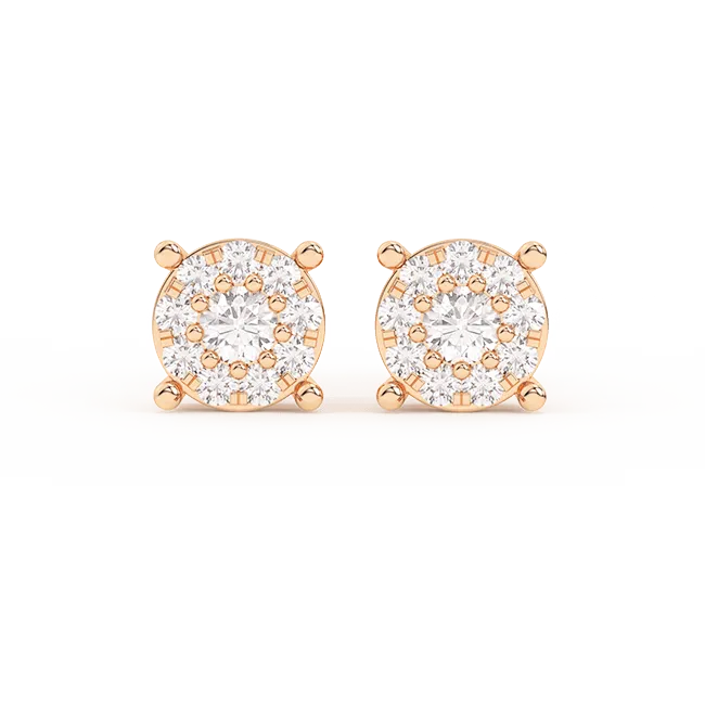 Men's Round Cluster Diamond Stud Earrings 0.34ct 14K Gold