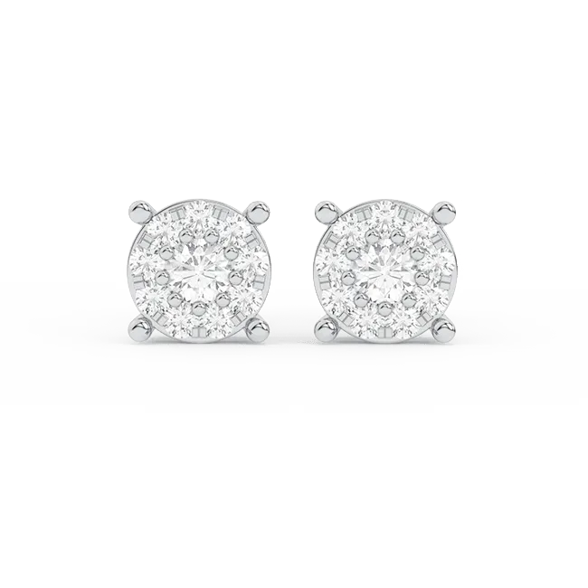 Men's Round Cluster Diamond Stud Earrings 0.34ct 14K Gold