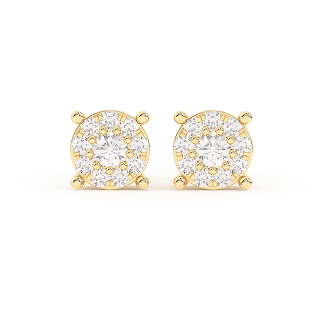 Men's Round Cluster Diamond Stud Earrings 0.34ct 14K Gold