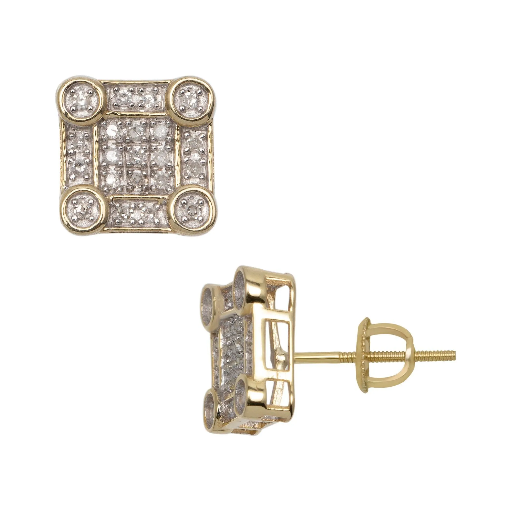Men's Square Diamond Stud Earrings 0.23ct 10K Yellow Gold