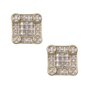Men's Square Diamond Stud Earrings 0.23ct 10K Yellow Gold