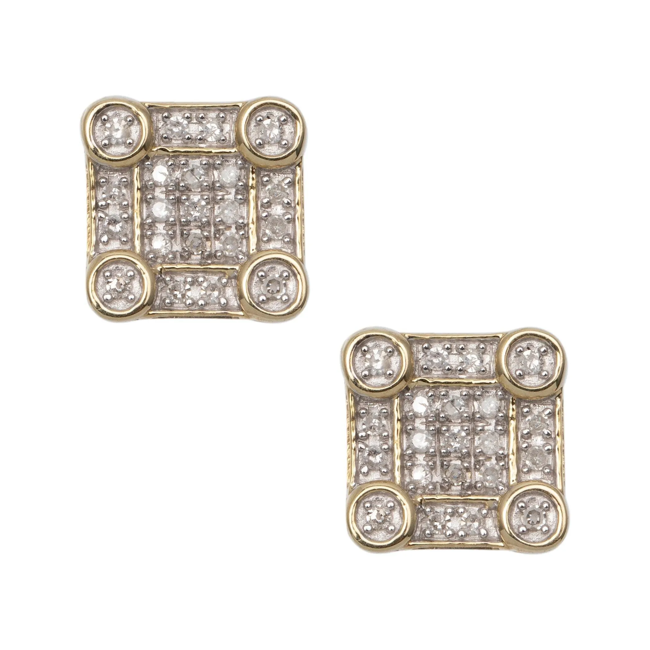 Men's Square Diamond Stud Earrings 0.23ct 10K Yellow Gold