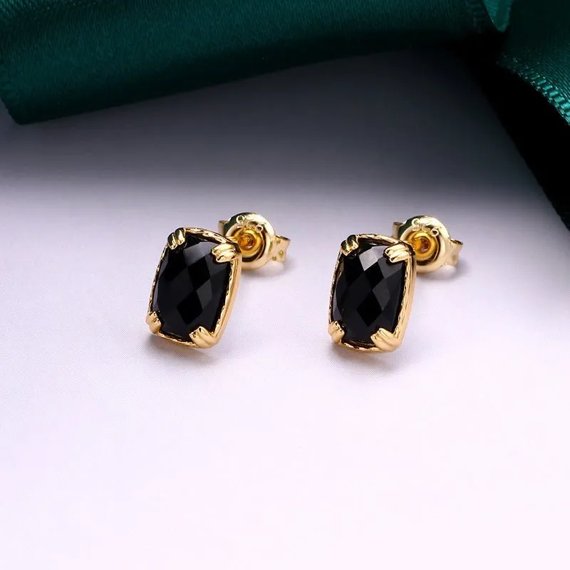 Minimalist Rectangular Onyx Earring