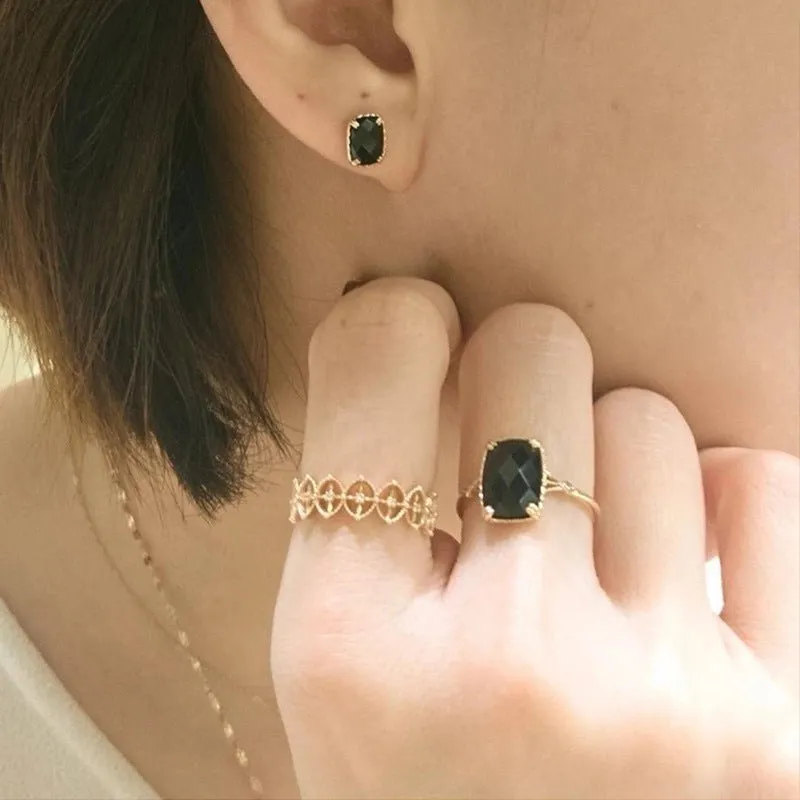 Minimalist Rectangular Onyx Earring