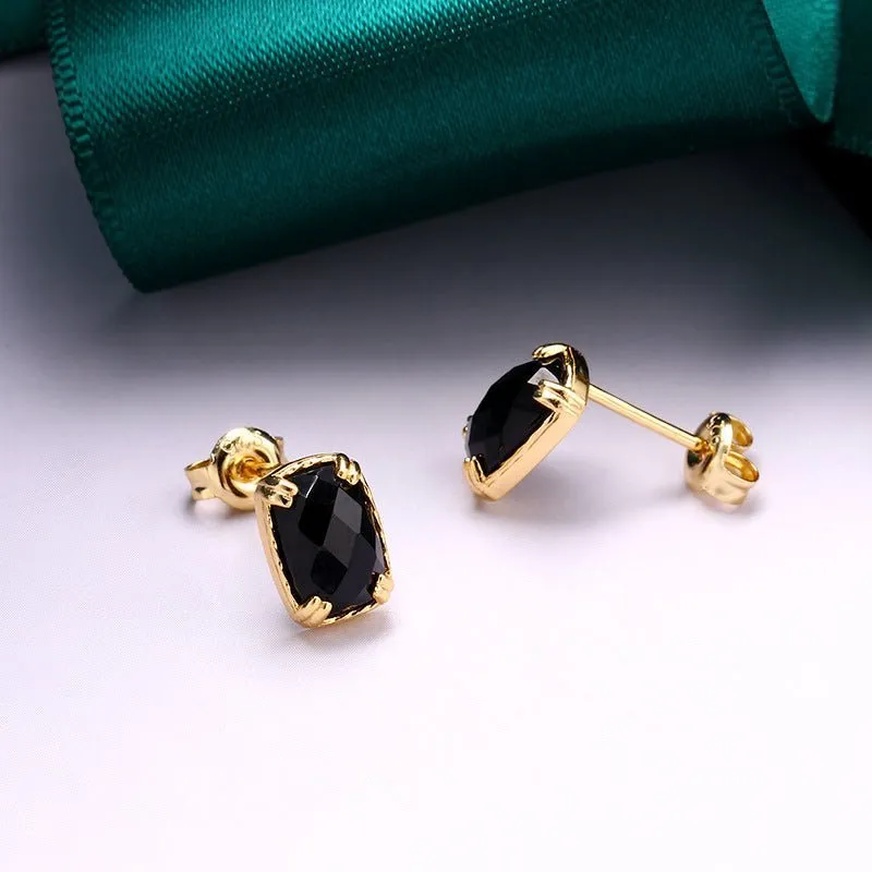 Minimalist Rectangular Onyx Earring