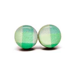 Mint Green Plaid Stud Earrings by Candi Cove Designs