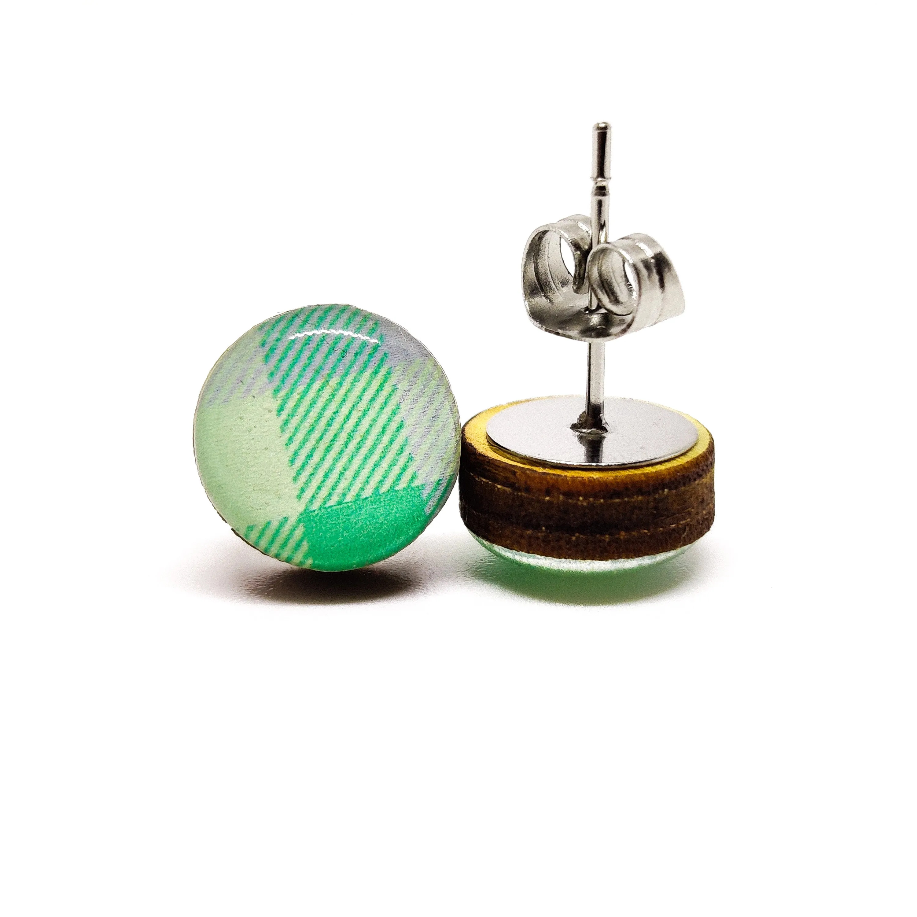 Mint Green Plaid Stud Earrings by Candi Cove Designs