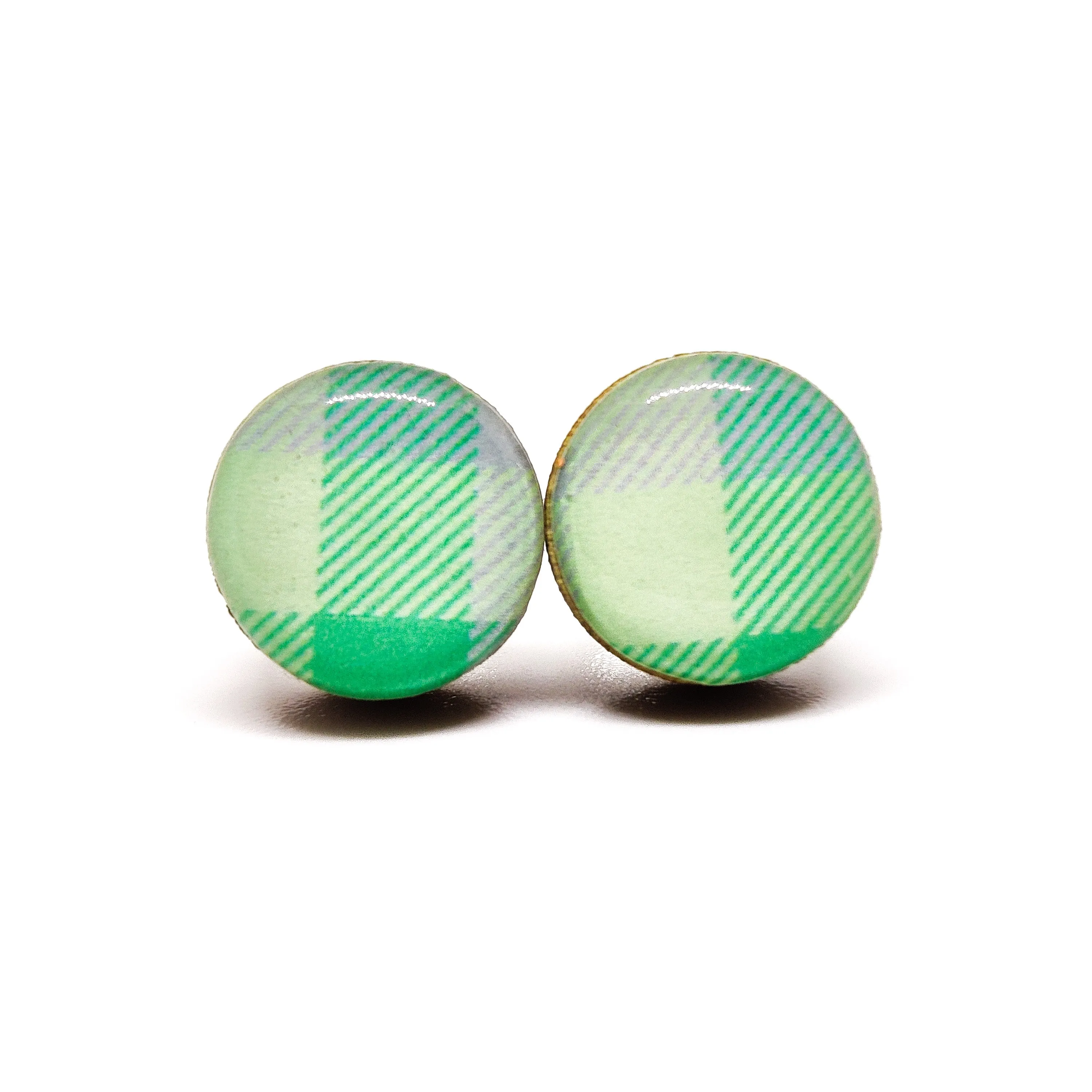Mint Green Plaid Stud Earrings by Candi Cove Designs