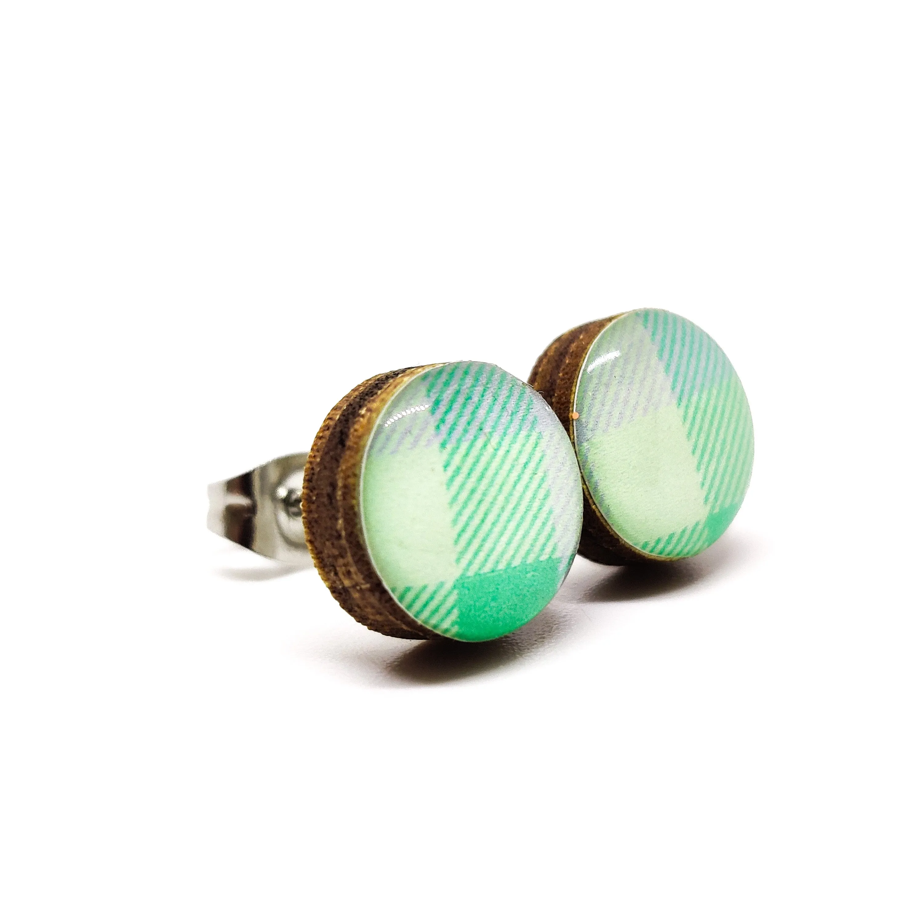 Mint Green Plaid Stud Earrings by Candi Cove Designs