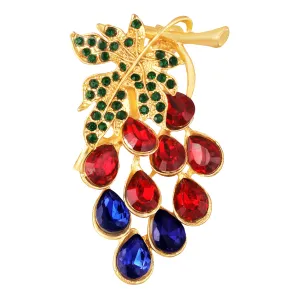 Multicolor Crystals Vintage Leaf Brooch Saree Pin