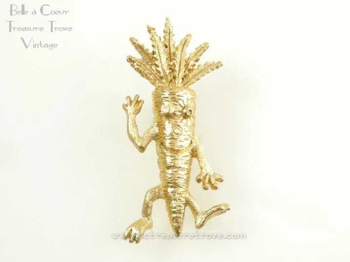 Napier Happy Face Carrot Brooch Vintage Pin 1971