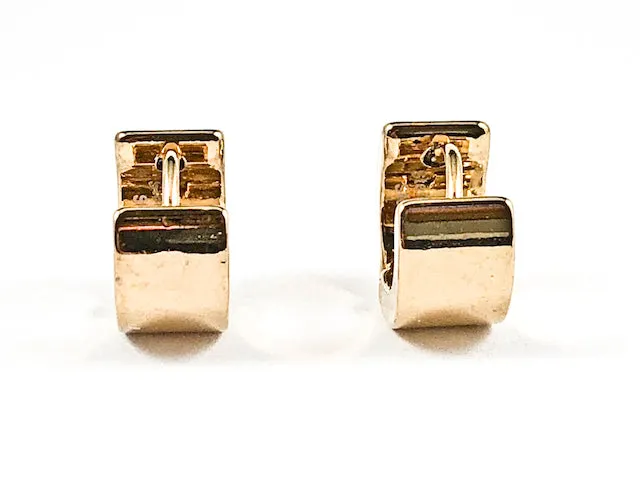 Nice Solid Shiny Metallic Micro Dainty Gold Tone Huggie Style Steel Earrings