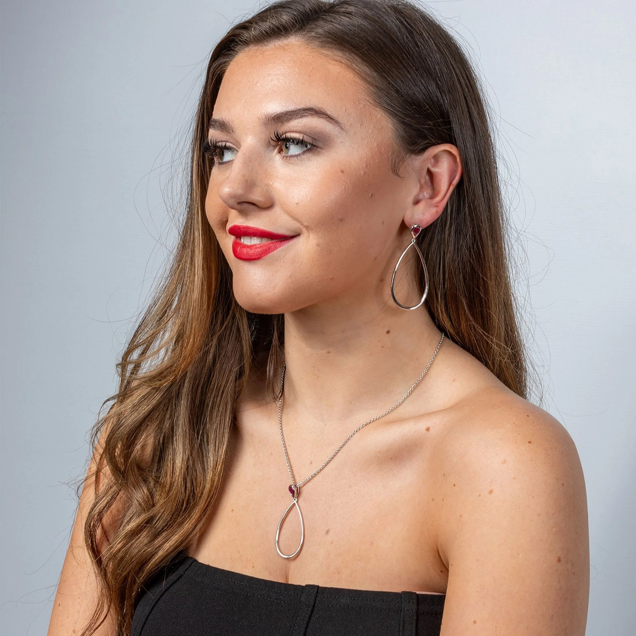 Petal Drop Earrings with Pear Cut Ruby