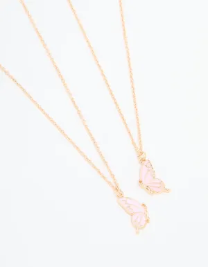 Pink Butterfly Gold Necklaces 2-Pack