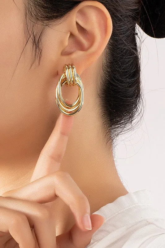 Premium Silver Trio Metal Knot and Hoop Earrings