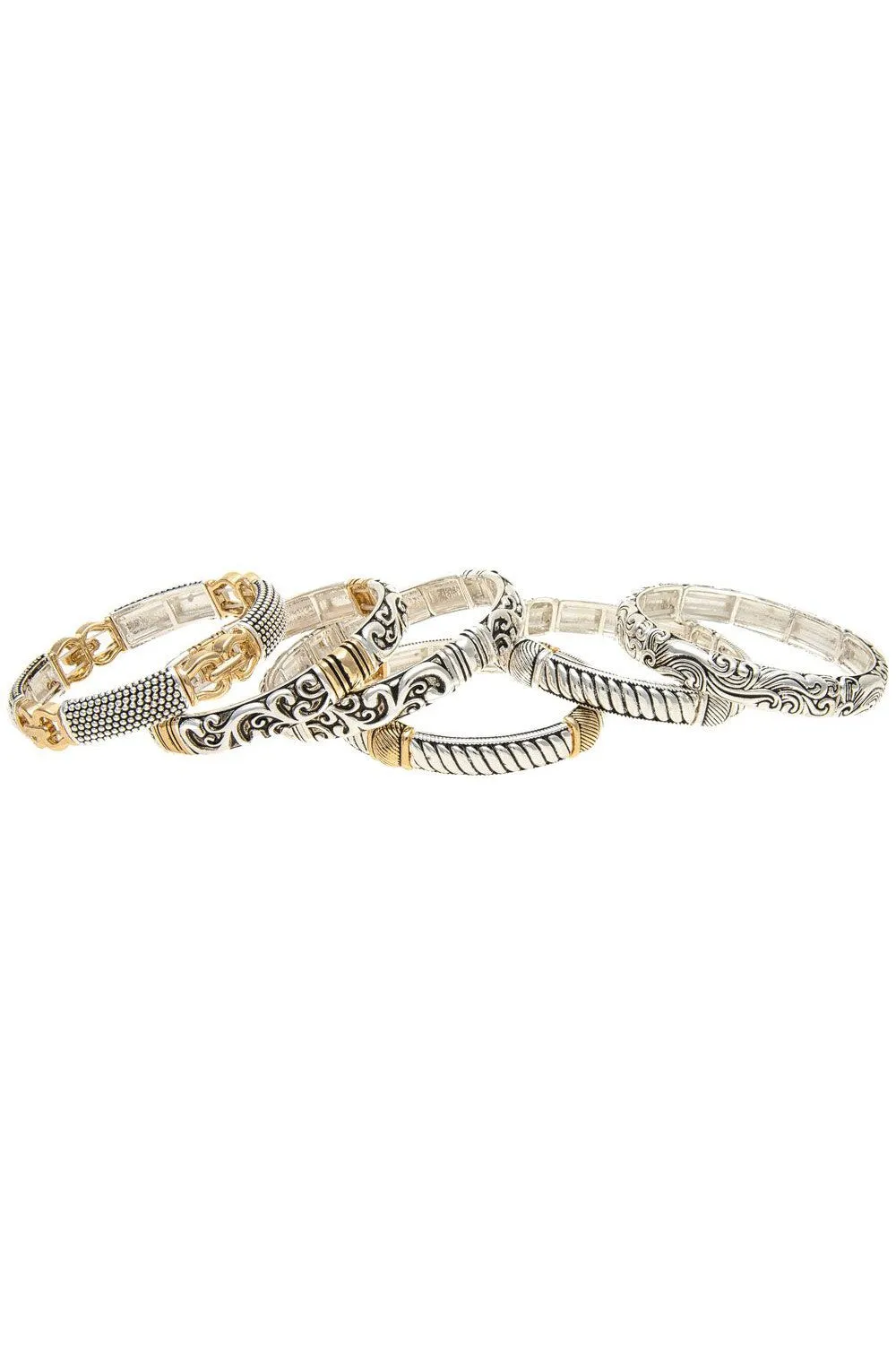 Rain Jewelry Two Tone Oxidized Designer Bracelet In A Set Of Six
