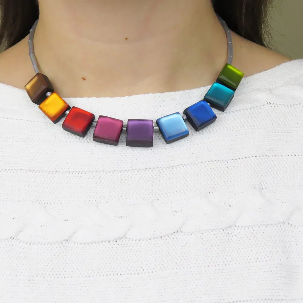 RAINBOW SQUARE BUTTONS NECKLACE