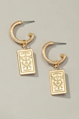 Rectangle drop earrings with etched heart